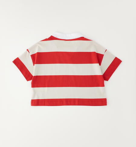 Maglia crop a righe da ragazza ROSSO-2256