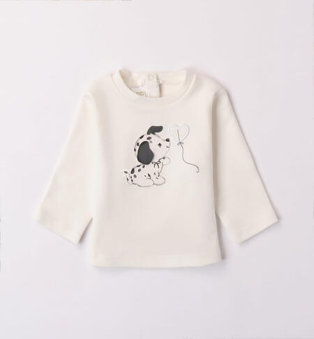 Baby girls' 100% cotton puppy T-shirt CREAM