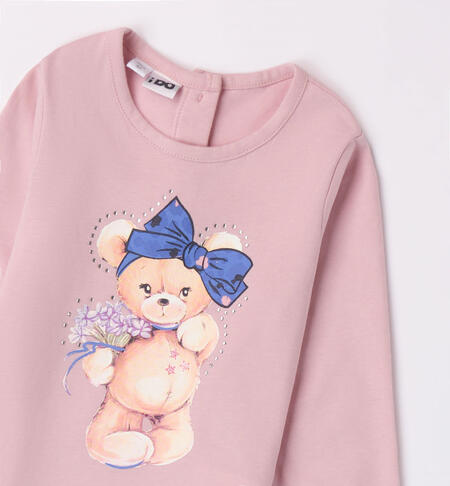 iDO teddy bear T-shirt for girls from 9 months to 8 years MAUVE-2783