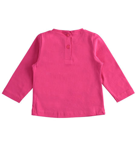 100% cotton round-neck t-shirt with reversible sequins flower for girls from 12 months to 8 years by iDO FUXIA-2445