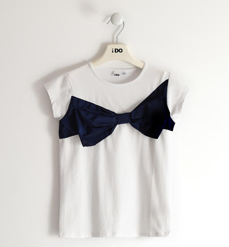 iDO jersey T-shirt with taffeta bows for girls from 8 to 16 years old BIANCO-0113