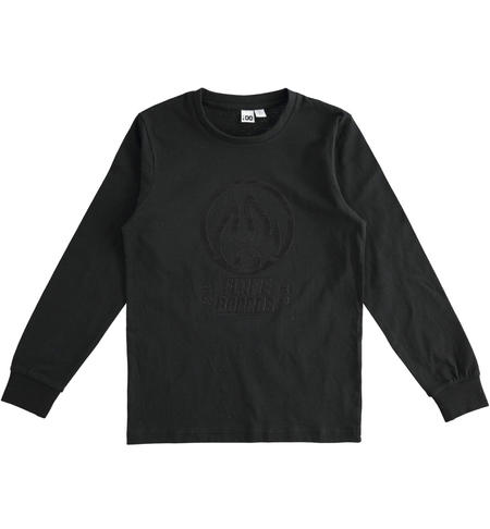 100% cotton crewneck T-shirt with embossed print for boys from 8 to 16 years iDO NERO-0658