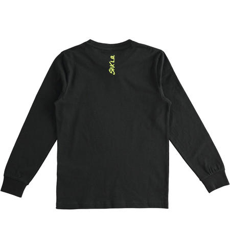 100% cotton crewneck T-shirt with embossed print for boys from 8 to 16 years iDO NERO-0658
