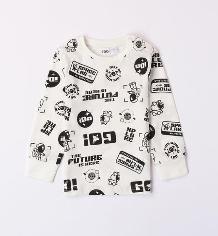 Boys' black and white T-shirt CREAM