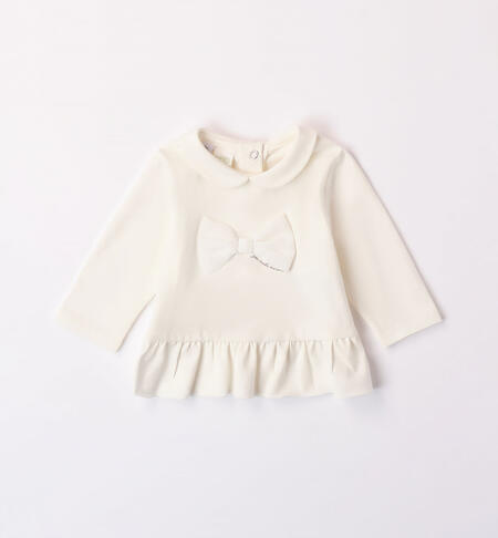 Bow motif T-shirt for girls CREAM