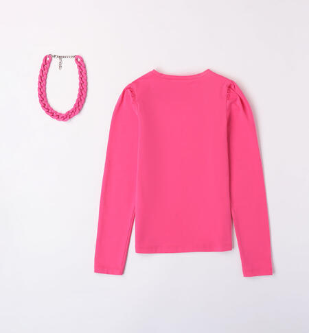 iDO T-shirt with a necklace for girls from 8 to 16 years FUXIA-2443