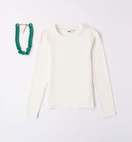 Girls' T-shirt with a necklace CREAM