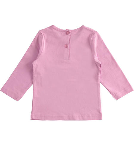 100% cotton crewneck T-shirt with reversible sequin hearts for girl from 6 months to 7 years iDO CICLAMINO-2757