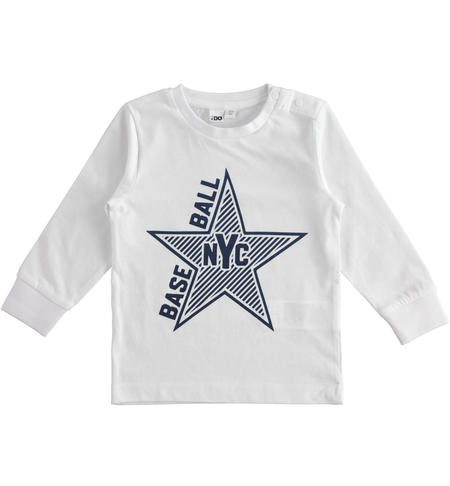 Maglietta girocollo 100% cotone tema baseball per bambino da 6 mesi a 7 anni iDO BIANCO-0113
