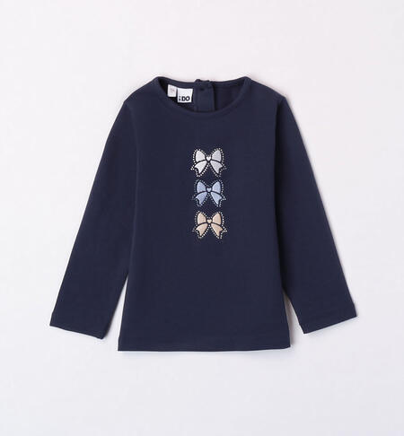 iDO crew-neck T-shirt with bows for girls aged 9 months to 8 years NAVY-3854