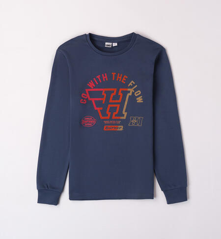 iDO 100% cotton crew neck T-shirt for boys from 8 to 16 years BLU-3656