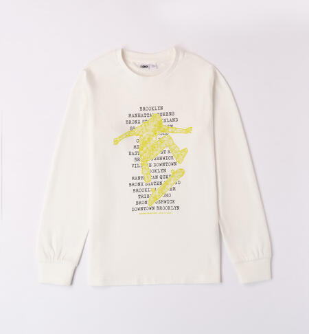 Boys' crew neck T-shirt with lettering CREAM