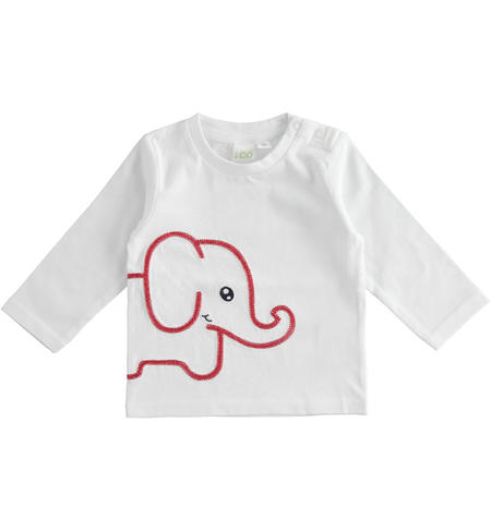 100% cotton baby round neck t-shirt with elephant for newborn from 1 to 24 months iDO BIANCO-0113