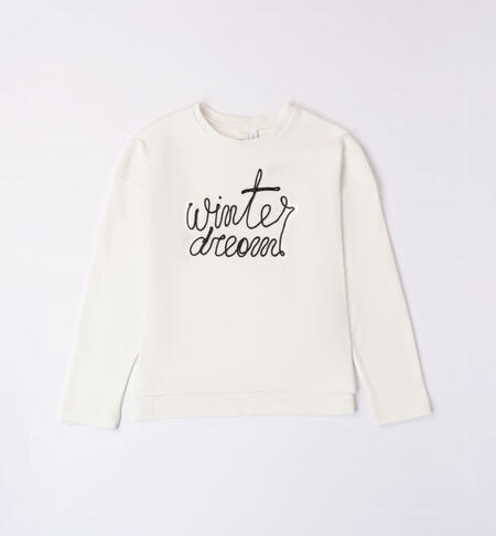 Girls' embroidered T-shirt CREAM