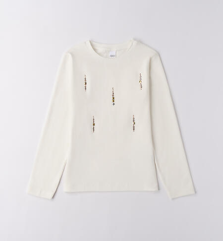 Maglietta ragazza con strass PANNA