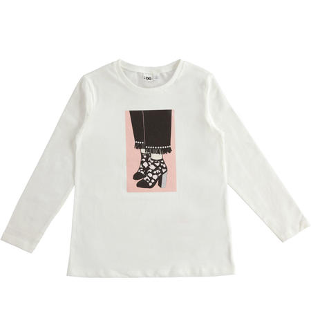 Maglietta ragazza in cotone PANNA