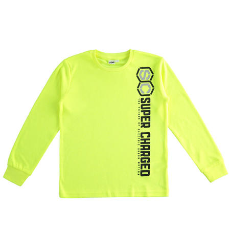 Maglietta ragazzo stampa verticale - da 8 a 16 anni iDO GIALLO FLUO-1499