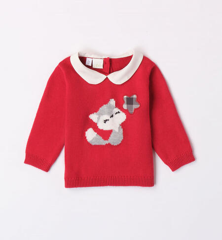 iDO red sweater with fox for girls from 1 to 24 months ROSSO-2253