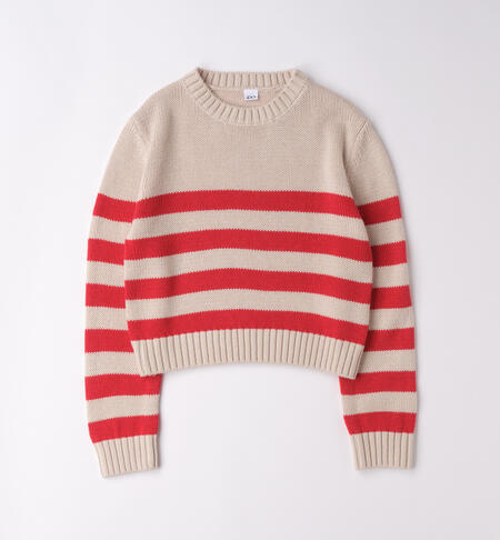 Girls' striped jumper BEIGE