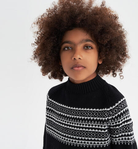 Maglione per ragazzo ricamo ad intarsio NERO