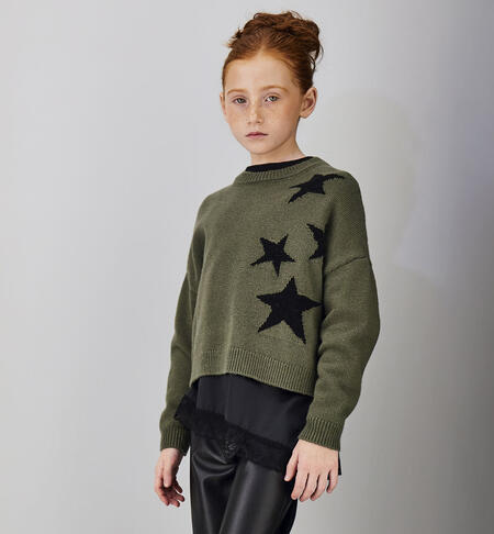 Maglione ragazza con stelle VERDE