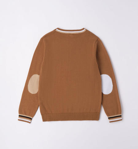 Maglione ragazzo con toppe da 8 a 16 anni iDO DARK BEIGE-0818