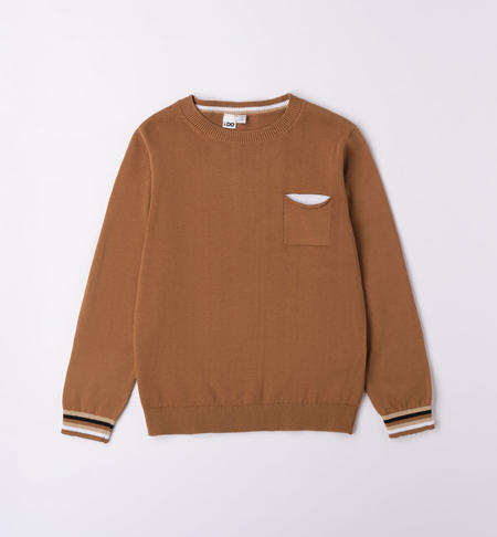 Maglione ragazzo con toppe da 8 a 16 anni iDO DARK BEIGE-0818