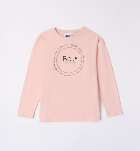 Girls' oversized T-shirt with lettering PINK