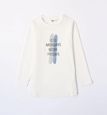 Girls' oversized crew neck T-shirt CREAM