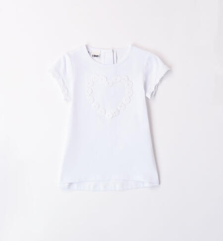 Girls' oversized T-shirt with a heart WHITE