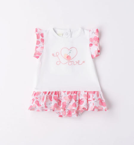 iDO embroidered romper for baby girl from 0 to 18 months BIANCO-ROSA-6V55