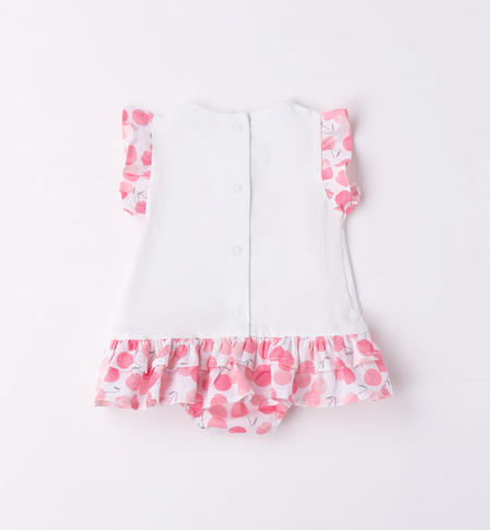 iDO embroidered romper for baby girl from 0 to 18 months BIANCO-ROSA-6V55