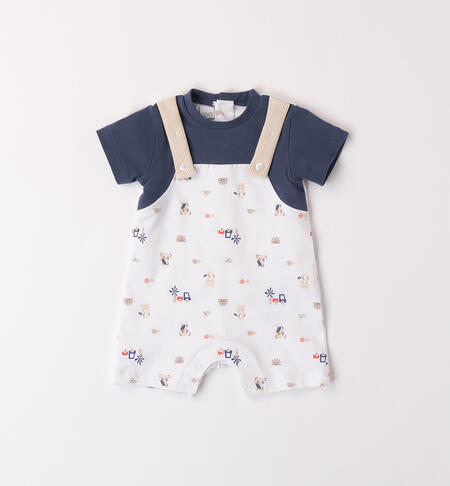 Fake dungaree-style romper for baby boys WHITE