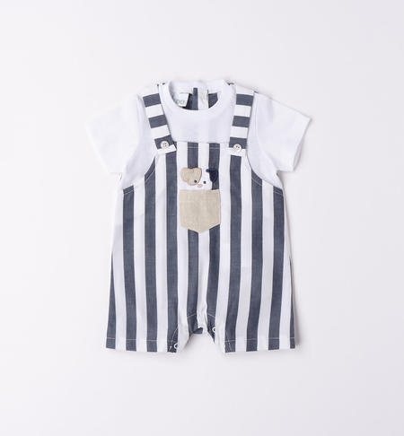 iDO striped dungarees baby boy romper from 0 to 18 months NAVY-3854