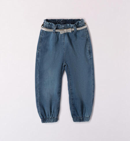 iDO belted trousers for girls from 9 months to 8 years STONE WASHED CHIARO-7400