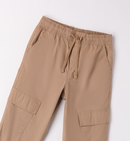 Boys' cargo trousers BEIGE-0414