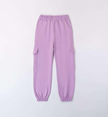 Girl's cargo-style tracksuit trousers LILAC-3325