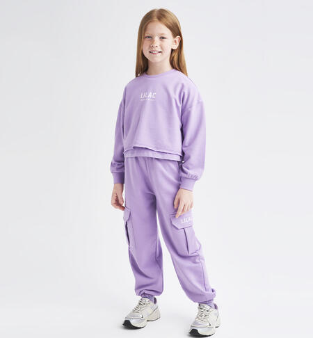 Girl's cargo-style tracksuit trousers VIOLET