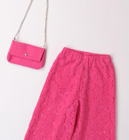 Girls' lace trousers with a handbag  FUXIA-2445