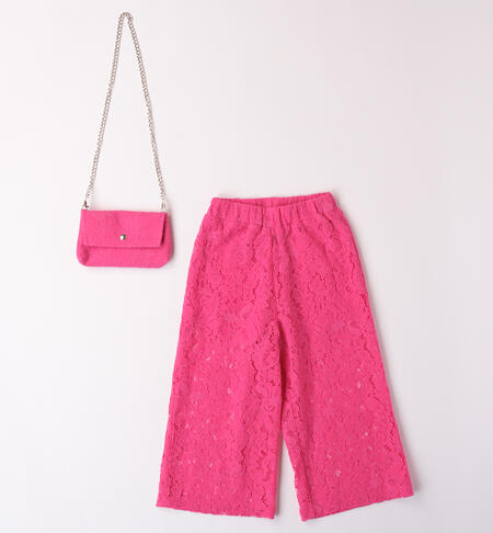 Girls' lace trousers with a handbag  FUXIA-2445
