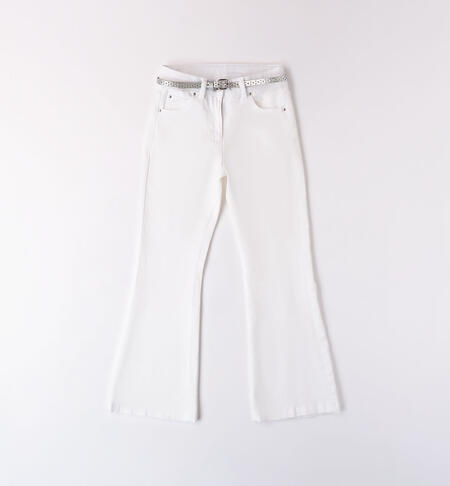 Pantalone con cintura per ragazza BIANCO-0113