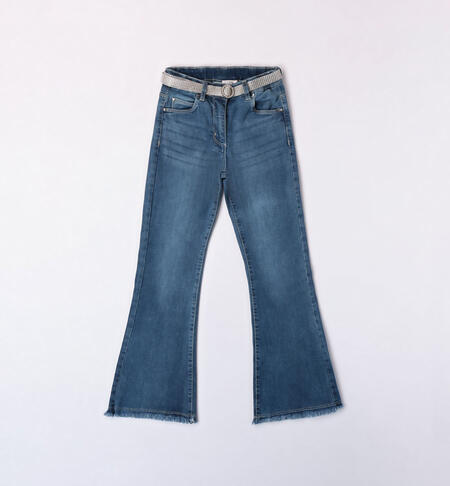 Girls' belted trousers BLUE