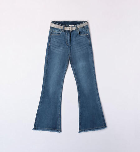 Pantalone con cintura per ragazza da 8 a 16 anni iDO STONE WASHED CHIARO-7400