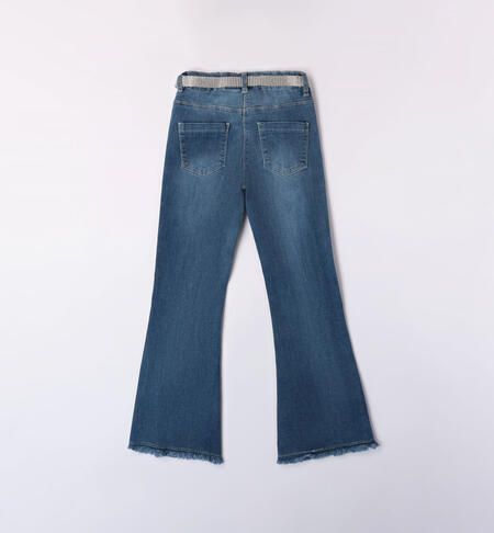 Pantalone con cintura per ragazza da 8 a 16 anni iDO STONE WASHED CHIARO-7400