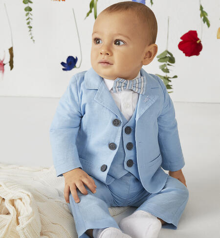 Baby boys' linen trousers LIGHT BLUE