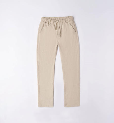 iDO boy's linen trousers jogger fit for boys from 8 to 16 years BEIGE-0451