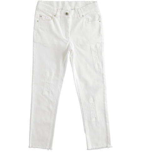 Long twill trousers with breaks for girl from 6 to 16 years iDO BIANCO-0113