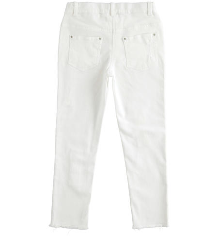 Long twill trousers with breaks for girl from 6 to 16 years iDO BIANCO-0113