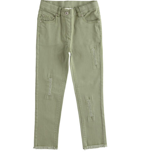 Long twill trousers with breaks for girl from 6 to 16 years iDO VERDE SALVIA-5454