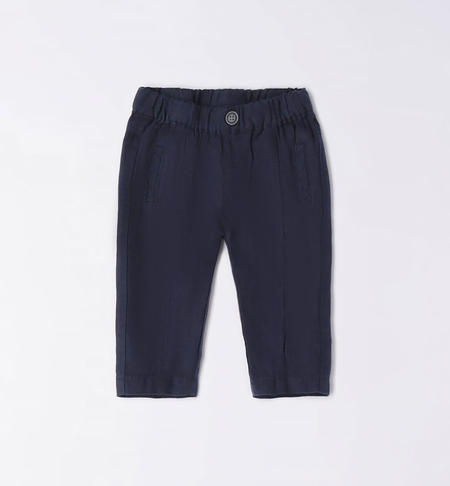 Pantalone lungo neonato in lino BLU